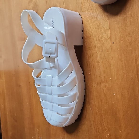 White Sunshine jelly platform high heel sandals shoes - Picture 6 of 10